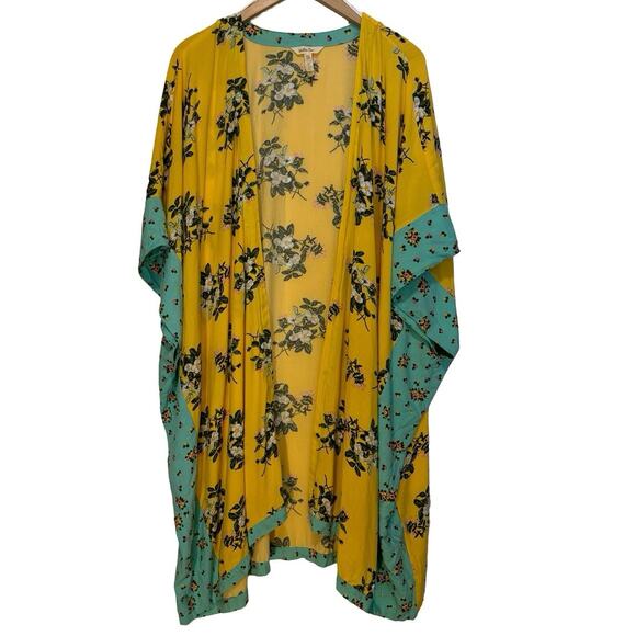 Matilda Jane What A Catch Kimono Womens M/L Floral Yellow Aqua Swim Cover - Picture 1 of 6